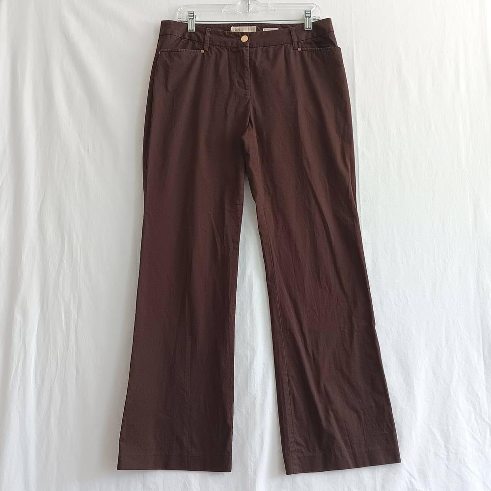 Michael Kors Gramercy Fit Pants Women 10 Brown Straight Wide Leg Stretch EUC
